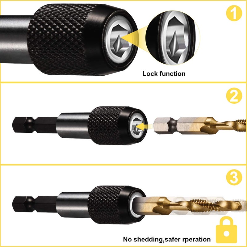 THINKWORK Combination Drill Tap & Tap Bit Set, 3-in-1 Titanium Coated Screw Tapping Bit Tool for Drilling, Tapping, Countersinking, with Quick-Change Adapter, 13 PCS SAE/Metric - Image 5